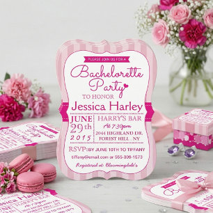 Modern Stripes Hot Pink Bachelorette Party Invitation