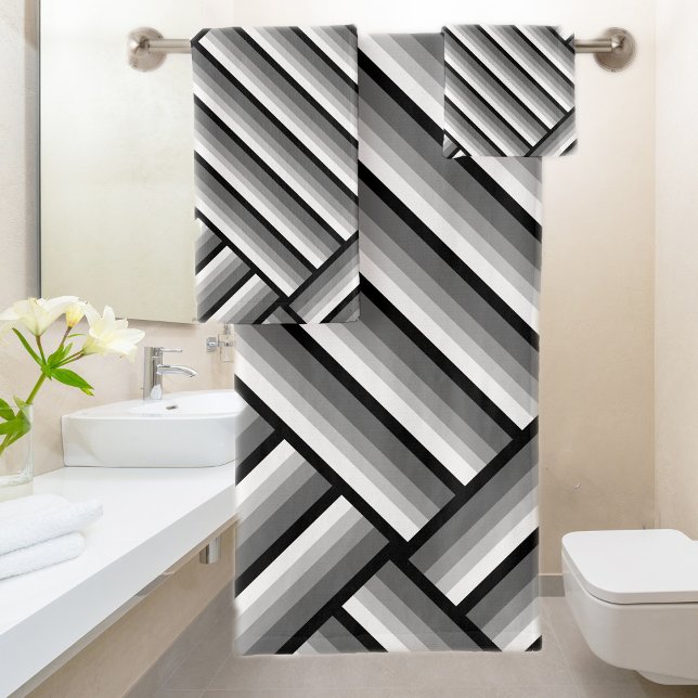 Modern stripes in black, white and grey - cool   bath towel set (Creator Uploaded)