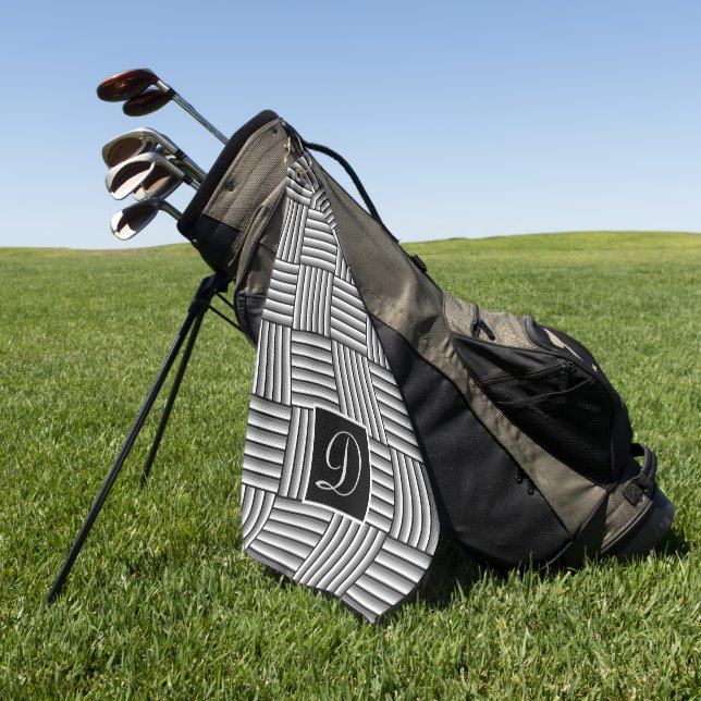 Modern stripes in black, white and grey - Monogram Golf Towel (Green)