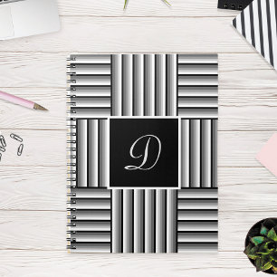 Modern stripes in black, white and grey - Monogram Notebook