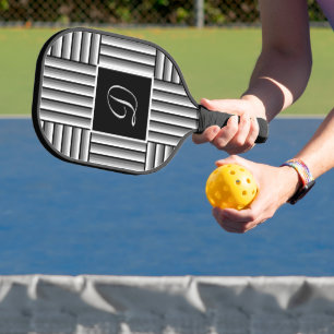 Modern stripes in black, white and grey - Monogram Pickleball Paddle