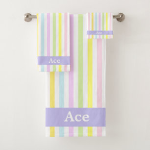 Modern Stripes in Pastel Colours Personalised Bath Towel Set