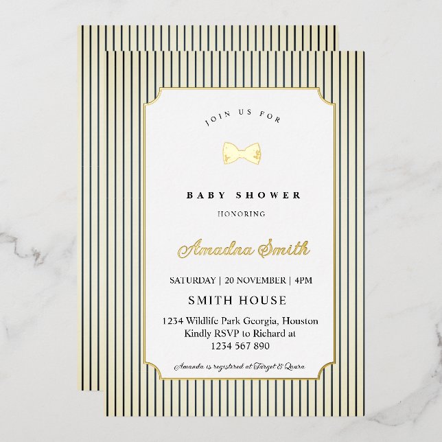 Modern Stripes Little Bow Baby Shower Foil (Front/Back)