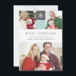 Modern Stripes Merry Everything Holiday Photo Card<br><div class="desc">Modern minimalist "Merry Everything" Holiday Christmas photo collage cards with non-traditional light blue and white stripes and snowflake on grey. Classic contemporary photo template holds 3 pictures. Simple but classy modern style typography in light grey puts the focus on your photos rather than the design. Just add your favourite family...</div>
