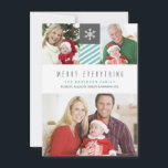 Modern Stripes Merry Everything Holiday Photo Card<br><div class="desc">Modern minimalist "Merry Everything" Holiday Christmas photo collage cards with non-traditional light blue and white stripes and snowflake on grey. Classic contemporary photo template holds 3 pictures. Simple but classy modern style typography in light grey puts the focus on your photos rather than the design. Just add your favourite family...</div>