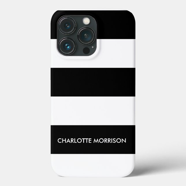 Modern stripes name monogram black and white Case-Mate iPhone case (Back)