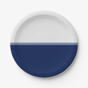 Modern Stripes Navy Blue Custom Paper Plate