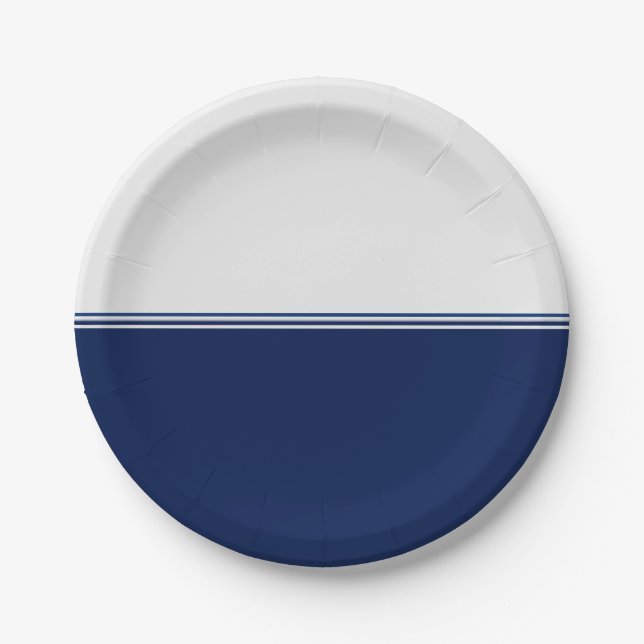 Modern Stripes Navy Blue Custom Paper Plate (Front)