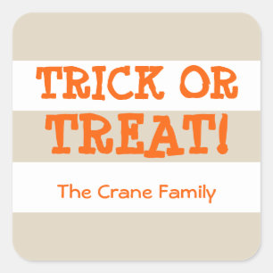 Modern stripes orange trick or treat Halloween Square Sticker