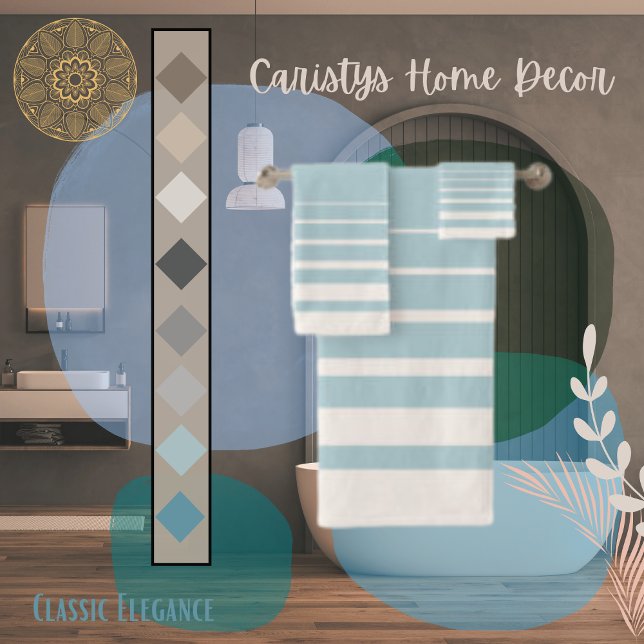 Modern Stripes Pale Slate Blue and Buttercream  Bath Towel Set (Creator Uploaded)