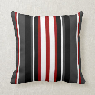 Modern Stripes Pattern  on Black/White/Grey/Red Cushion