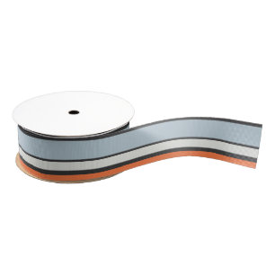 Modern Stripes Pattern Orange Grey Blue White Grosgrain Ribbon