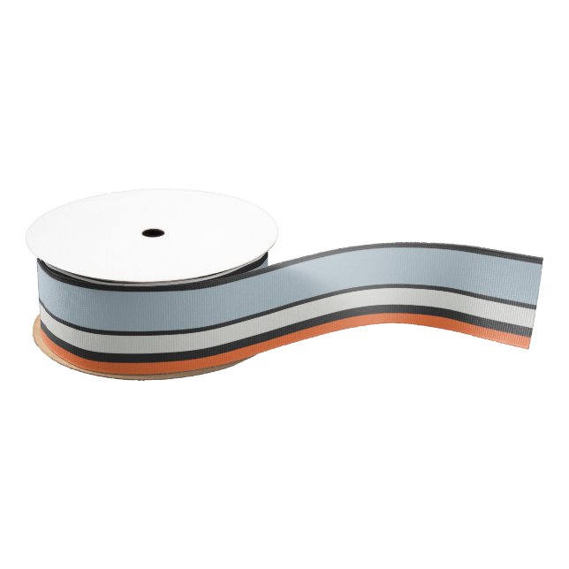 Modern Stripes Pattern Orange Grey Blue White Grosgrain Ribbon (Spool)