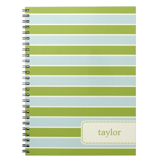 Modern Stripes Personalised Notebook - Green/Blue (Front)