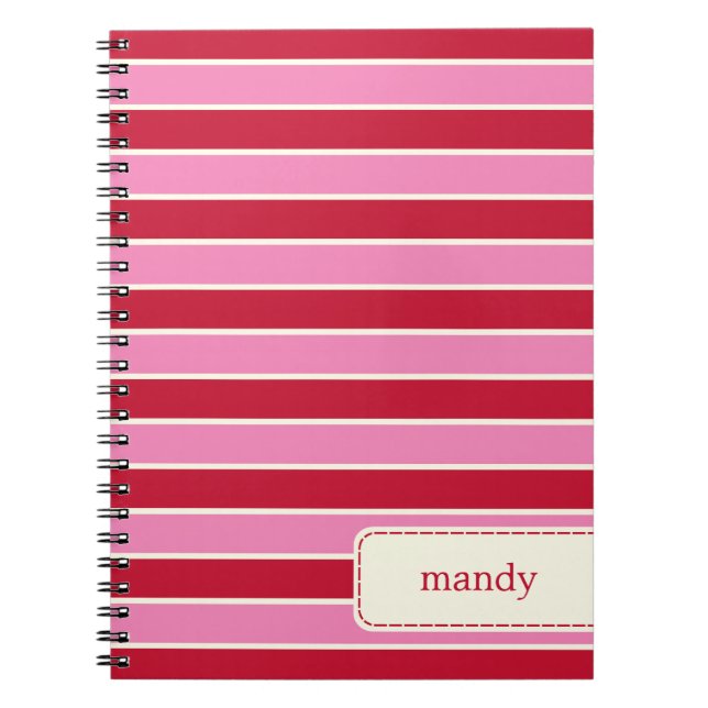 Modern Stripes Personalised Notebook - Red/Pink (Front)