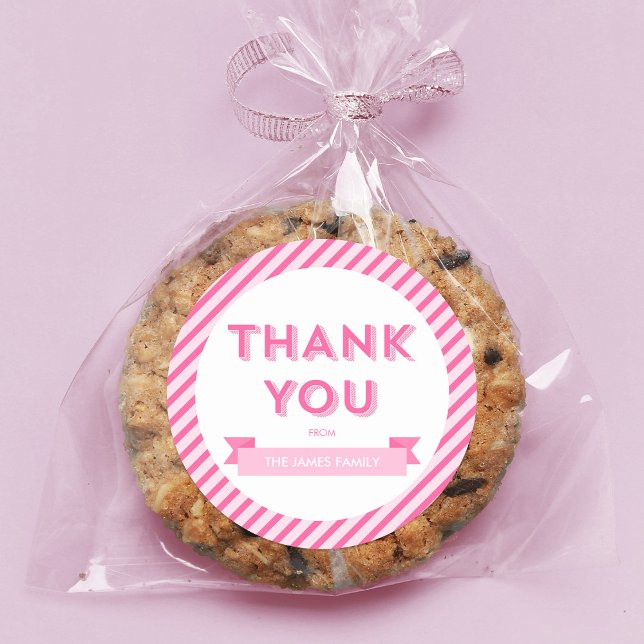 Modern Stripes Pink Baby Shower Thank You Classic Round Sticker (Creator Uploaded)