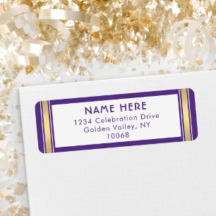 Modern Stripes Purple Gold & White Return Address Label
