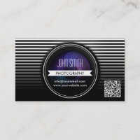 Modern Stripes QR Code Photography Business Card