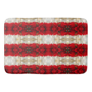Modern Stripes Red Poinsettias and White Lights Bath Mat