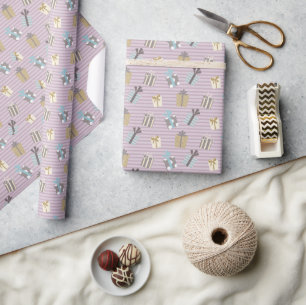 Modern Stripes Ribbons & Gifts Christmas Pattern Wrapping Paper