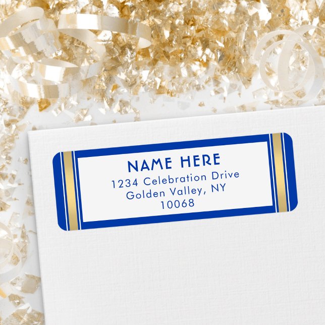 Modern Stripes Royal Blue and Gold Return Address Label (Creator Uploaded)