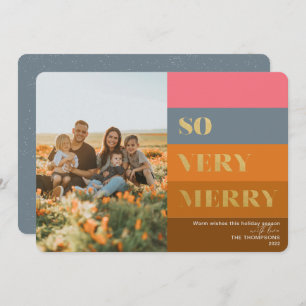 Modern Stripes Rust So Very Merry  Photo Holiday Card
