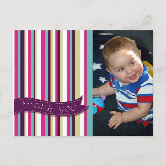 Modern Stripes Teacher Thank You Photo Postcard (Front)