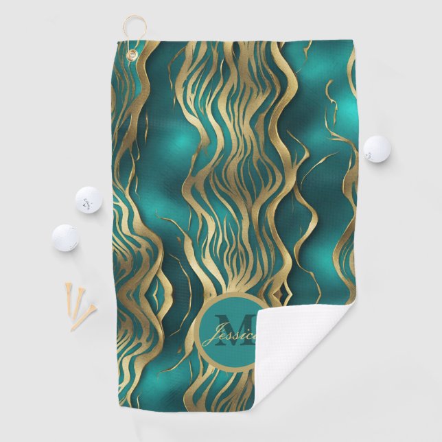 Modern Stripes Turquoise Teal Blue Personalised Golf Towel (InSitu)