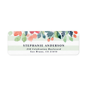 Modern Stripes & Watercolor Flowers Return Address Return Address Label