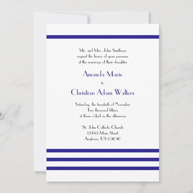 Modern Stripes Wedding Invitations (Navy Blue) (Front)