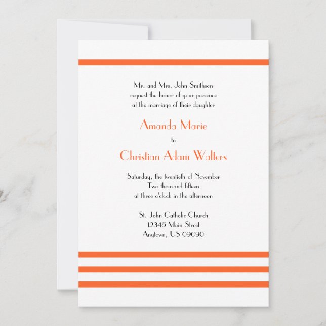 Modern Stripes Wedding Invitations (Orange) (Front)