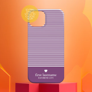 Modern Stripes with Heart Monogram Can Edit Colour Case-Mate iPhone 14 Case