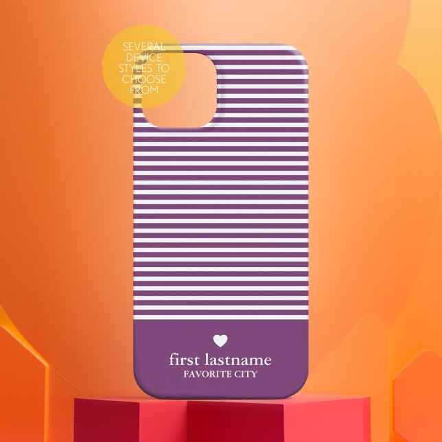 Modern Stripes with Heart Monogram Can Edit Colour Case-Mate iPhone Case (Personalized Phone Case - Many Device Styles to Choose From)