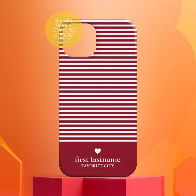 Modern Stripes with Heart Monogram Can Edit Colour Case-Mate iPhone Case (Personalized Phone Case - Many Device Styles to Choose From)