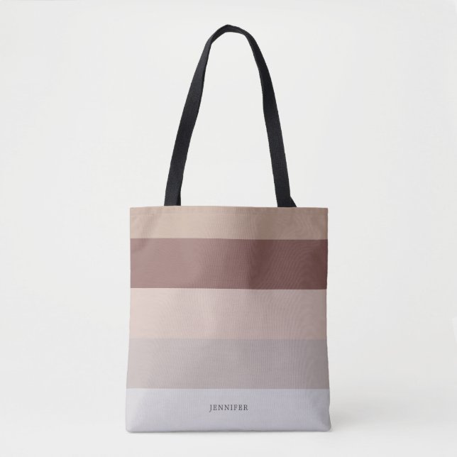 Modern Stripes with Monogram Beige Mauve Tote Bag (Front)