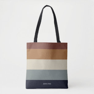 Modern Stripes with Monogram Earthy Tote Bag