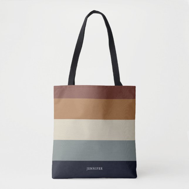 Modern Stripes with Monogram Earthy Tote Bag (Front)