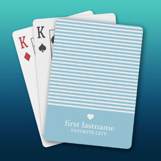 Modern Stripes with Upscale Heart Monogram Blue Playing Cards