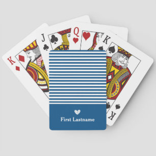 Modern Stripes with Upscale Heart Monogram blue Playing Cards