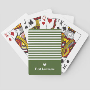 Modern Stripes with Upscale Heart Monogram green  Playing Cards