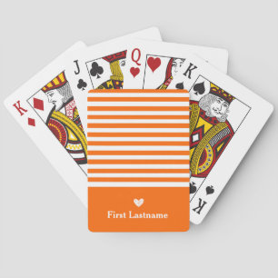 Modern Stripes with Upscale Heart Monogram Orange  Playing Cards