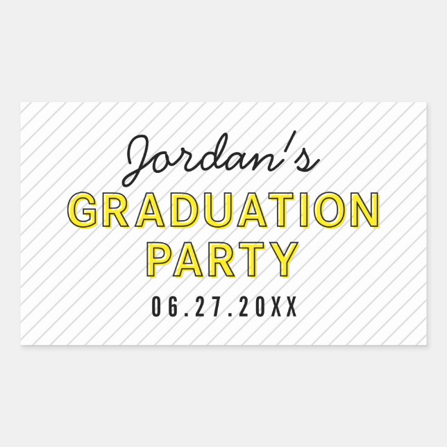 Modern Stripes Yellow Graduation Party Rectangular Sticker (Front)