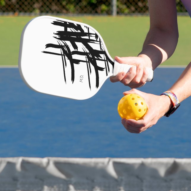 Modern Strokes Black white initials Personalised Pickleball Paddle (Insitu)
