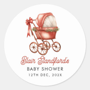 Modern Stroller Merry Little Christmas Baby Shower Classic Round Sticker