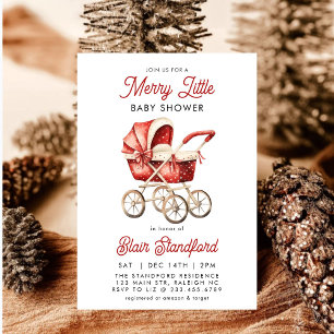 Modern Stroller Merry Little Christmas Baby Shower Invitation