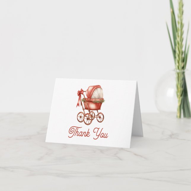 Modern Stroller Merry Little Christmas Baby Shower Thank You Card (Front)