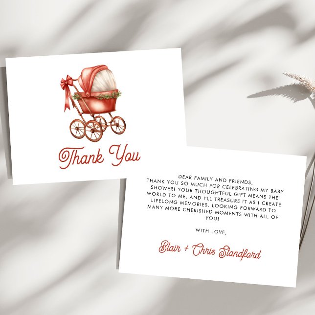 Modern Stroller Merry Little Christmas Baby Shower Thank You Card (Creator Uploaded)