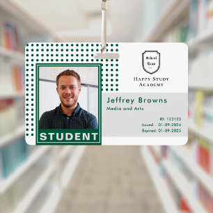 Modern Student ID Photo Dark Green University Badge