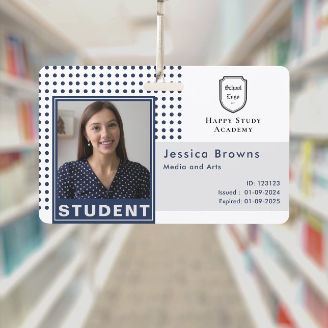 Modern Student ID Photo Navy Blue University Badge (Creator Uploaded)