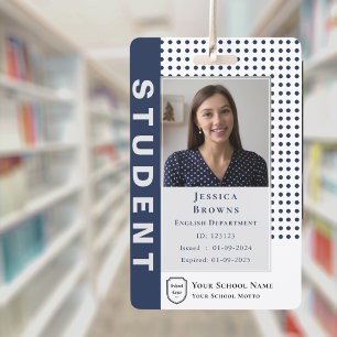 Modern Student Teacher Navy Blue Photo University ID Badge